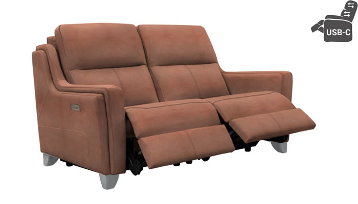 Parker Knoll Portland 2 Seat Double Power Plus Recliner Headrests Lumbar USB Revolution Tan Leather Brushed Steel Leg
